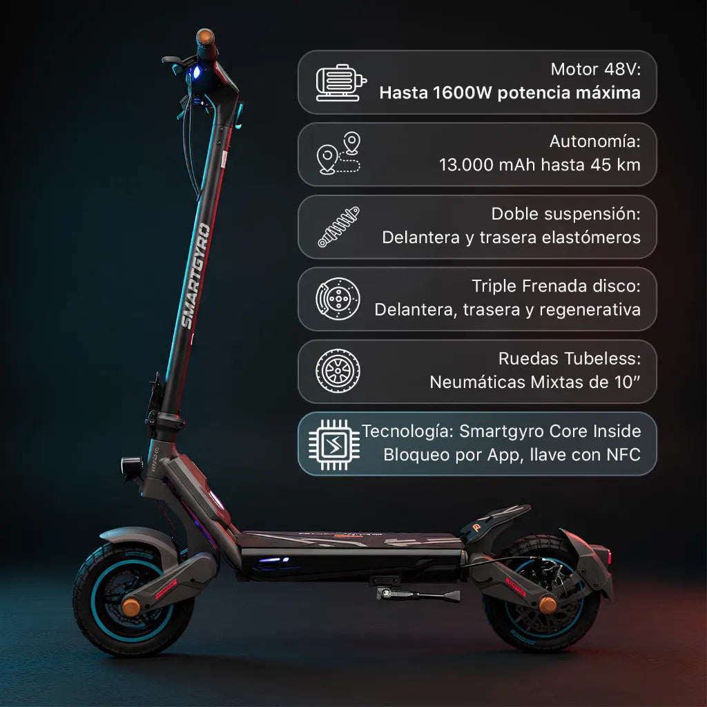 Patinete Eléctrico Smartgyro Rockway GL Homologado DGT | 1600W 45 km