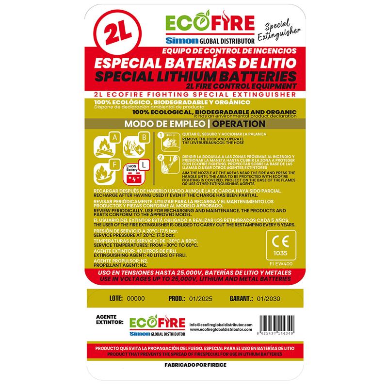 Extintor dieléctrico para baterías